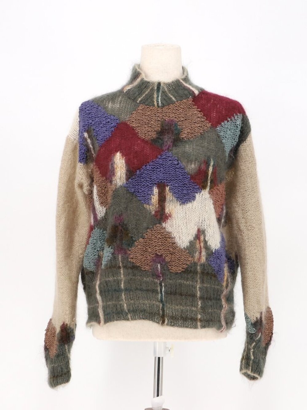 LAUREN HANSEN Vintage Hand Knit Wool Blend Mockneck Open Knit Sweater Size M